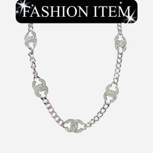 A-1FN-7: NECKLACE: Silver CC Monogram w/Rhinestones, NWOT